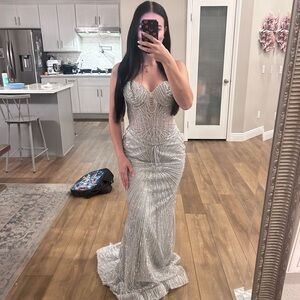 Elegant Silver Evening Gown